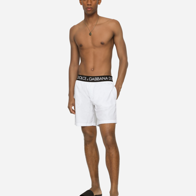 Shop Dolce & Gabbana Mid-length Swim Trunks With Branded Stretch Waistband In White