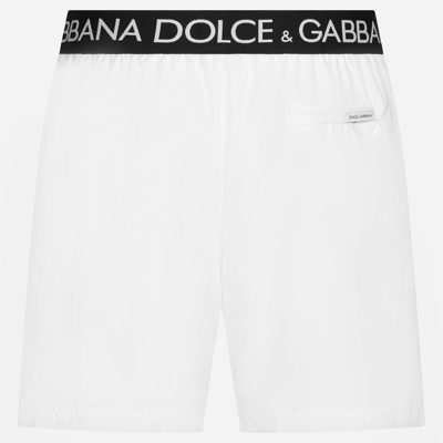 Dolce & Gabbana Mid-length Swim Trunks With Branded Stretch Waistband In White