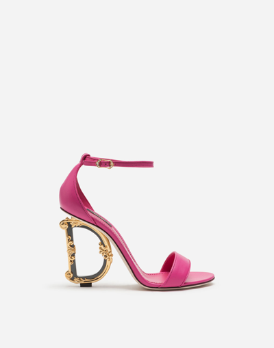 Shop Dolce & Gabbana Nappa Sandals With Baroque Dg Heel In Pink