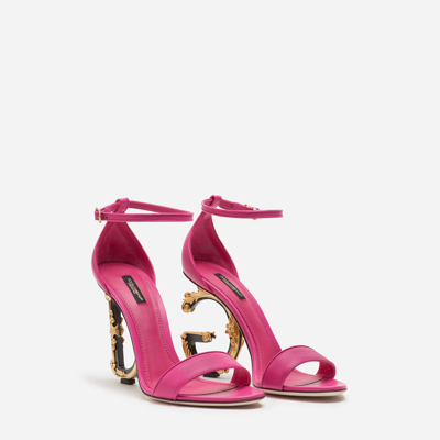 Shop Dolce & Gabbana Nappa Sandals With Baroque Dg Heel In Pink