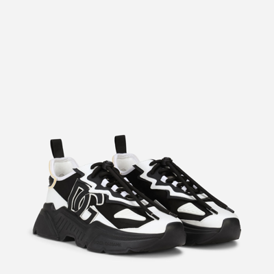 Shop Dolce & Gabbana Mixed-materials Daymaster Sneakers In White/black