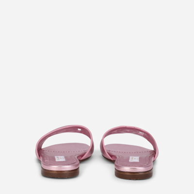 Dolce & Gabbana Girls Pink Logo Leather Sliders