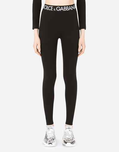 Shop Dolce & Gabbana Jersey Leggings With Branded Elastic In Black