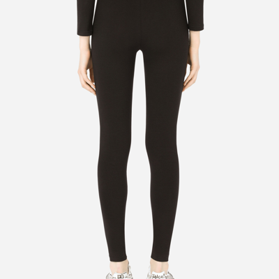 Dolce & Gabbana Dolce Elstic Waist Logo Cttn Leggings Bl In Black