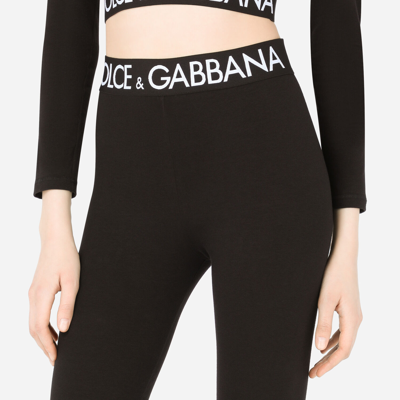 Dolce & Gabbana Dolce Elstic Waist Logo Cttn Leggings Bl In Black