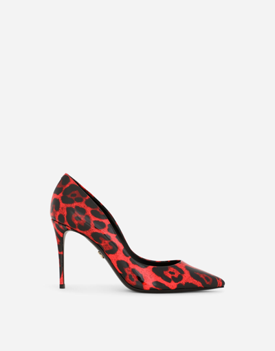 Shop Dolce & Gabbana Leopard-print Patent Leather Pumps With Red Base In Multicolor