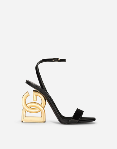 Shop Dolce & Gabbana Patent Leather Sandals With Dg Pop Heel In Black