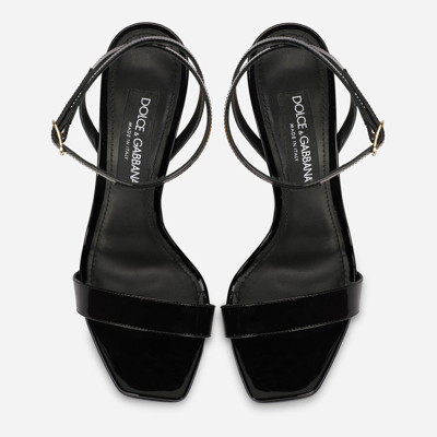 Shop Dolce & Gabbana Patent Leather Sandals With Dg Pop Heel In Black