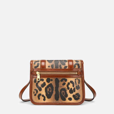 Dolce & Gabbana Small Messenger Bag In Leopard-print Crespo With Branded Plate In Multicolor