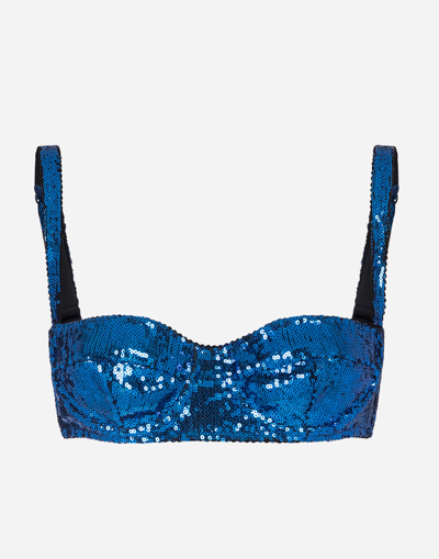 Shop Dolce & Gabbana Sequined Balcony Bra In Turquoise