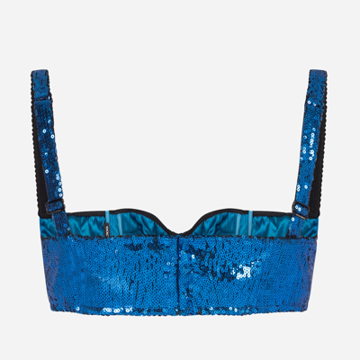 Shop Dolce & Gabbana Sequined Balcony Bra In Turquoise