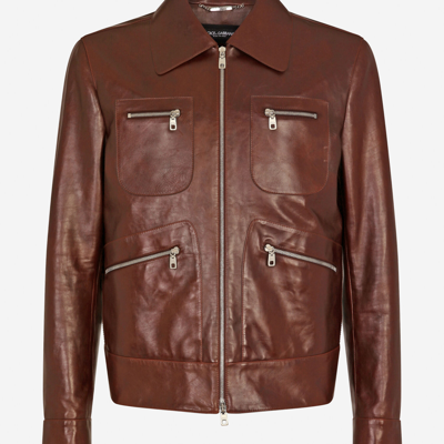 Shop Dolce & Gabbana Leather Jacket In Bordeaux