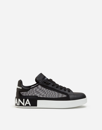 Shop Dolce & Gabbana Portofino Sneakers In Nappa Leather And Mesh In Black/white