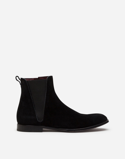 Shop Dolce & Gabbana Velvet Calfskin Chelsea Boots In Black