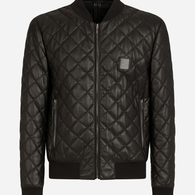 Shop Dolce & Gabbana Quilted Leather Jacket With Branded Plate In Black