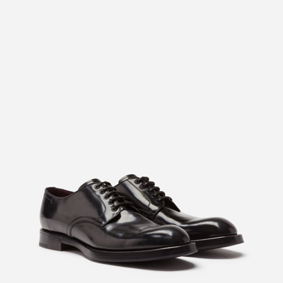 Shop Dolce & Gabbana Brushed Calfskin Derby Shoes In Black