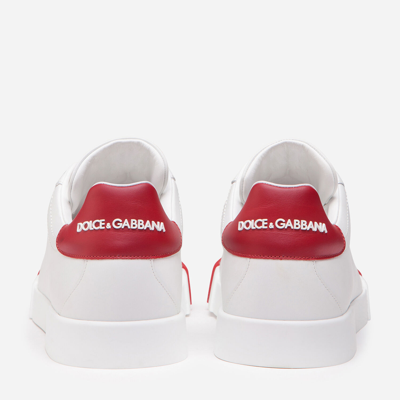 Shop Dolce & Gabbana Calfskin Nappa Portofino Sneakers With Rubber Toe In White/red