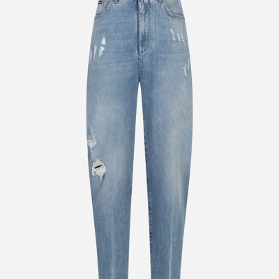 Shop Dolce & Gabbana Boyfriend Jeans In Light Blue Denim With Rips