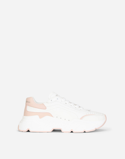 Shop Dolce & Gabbana Calfskin Nappa Daymaster Sneakers In White/pink