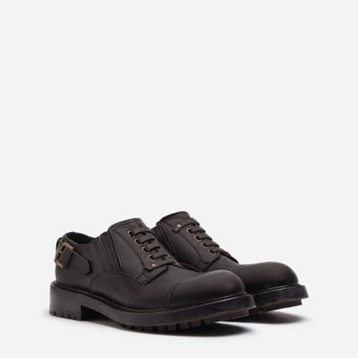 Shop Dolce & Gabbana Cowhide Slip-on Derby Shoes In Black