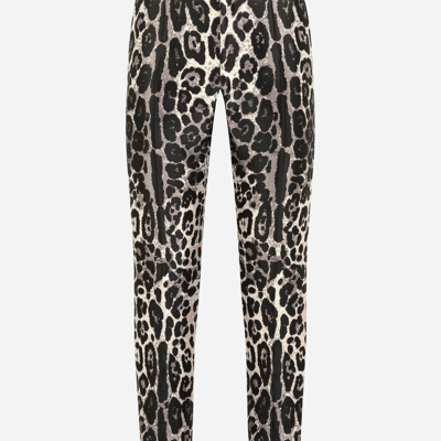 Shop Dolce & Gabbana Leopard-print Jacquard Tuxedo Pants In Multicolor
