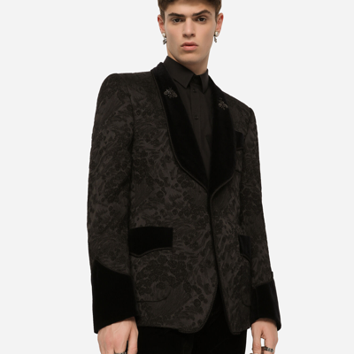 Shop Dolce & Gabbana Stretch Jacquard Casinò-fit Tuxedo Jacket With Patch In Black