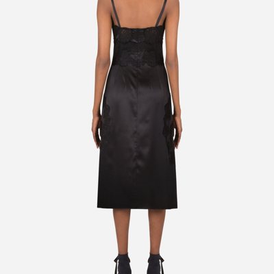 Dolce & Gabbana Satin And Lace Calf-length Slip Dress In Black