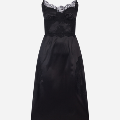 Dolce & Gabbana Satin And Lace Calf-length Slip Dress In Black