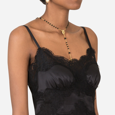 Dolce & Gabbana Satin And Lace Calf-length Slip Dress In Black
