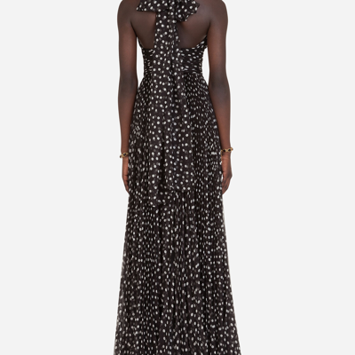 Shop Dolce & Gabbana Long Dress In Polka-dot Print Chiffon In Black