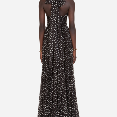Dolce & Gabbana Long Dress In Polka-dot Print Chiffon In Black