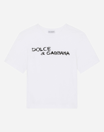 Shop Dolce & Gabbana Jersey T-shirt With Logo Print In White