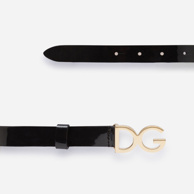 Shop Dolce & Gabbana Patent Leather Belt With Dg Buckle In Black