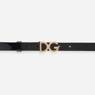 Shop Dolce & Gabbana Patent Leather Belt With Dg Buckle In Black