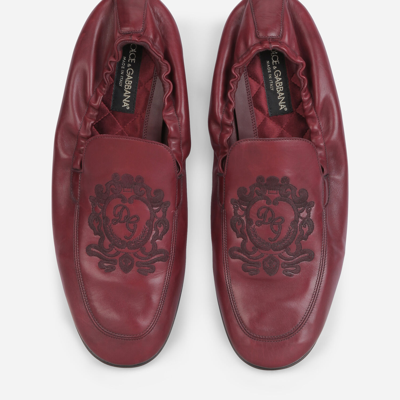 Shop Dolce & Gabbana Calfskin Loafers With Dg Coat Of Arms Embroidery In Bordeaux