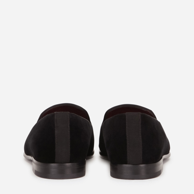 Dolce & Gabbana Leonardo Velvet Slippers Dg Coat Of Arms In Black/silver