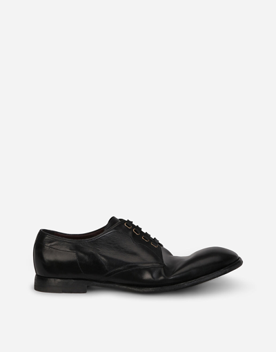 Shop Dolce & Gabbana Vintage-finish Calfskin Derby Shoes In Black