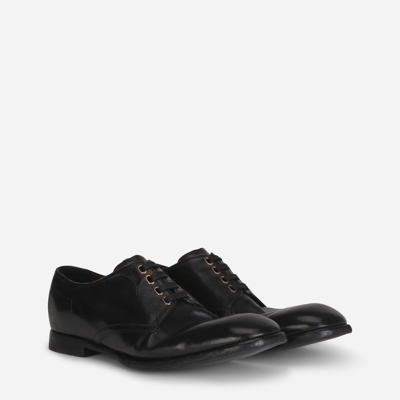 Shop Dolce & Gabbana Vintage-finish Calfskin Derby Shoes In Black