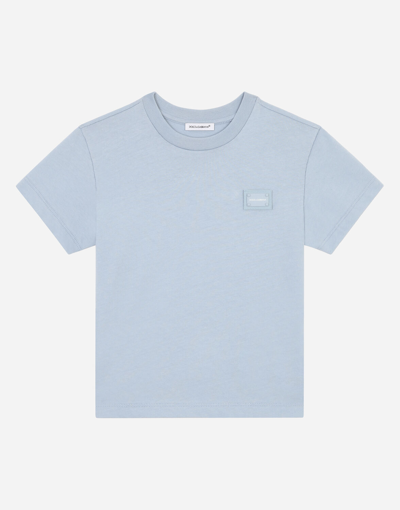 Shop Dolce & Gabbana Jersey T-shirt With Logo Tag In Azure