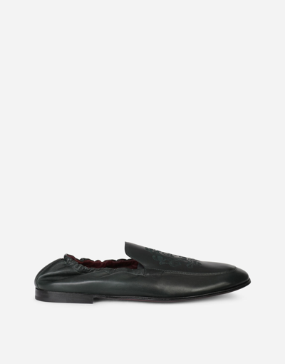 Shop Dolce & Gabbana Calfskin Loafers With Dg Coat Of Arms Embroidery In Green