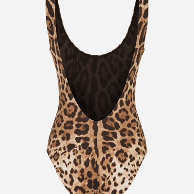 Shop Dolce & Gabbana Leopard-print One-piece Swimsuit In Multicolor
