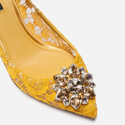 Shop Dolce & Gabbana Lace Rainbow Pumps With Brooch Detailing In Yellow