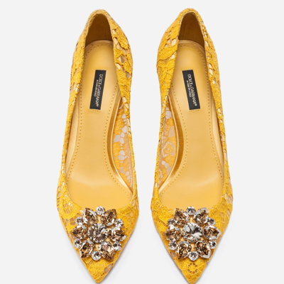 Shop Dolce & Gabbana Lace Rainbow Pumps With Brooch Detailing In Yellow