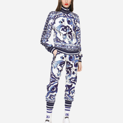 Dolce & Gabbana Majolica-print Cady Sweatshirt With Zipper In Multicolor