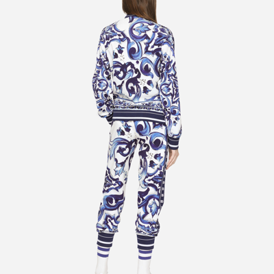 Dolce & Gabbana Majolica-print Cady Sweatshirt With Zipper In Multicolor
