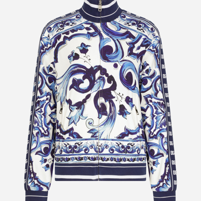 Dolce & Gabbana Majolica-print Cady Sweatshirt With Zipper In Multicolor