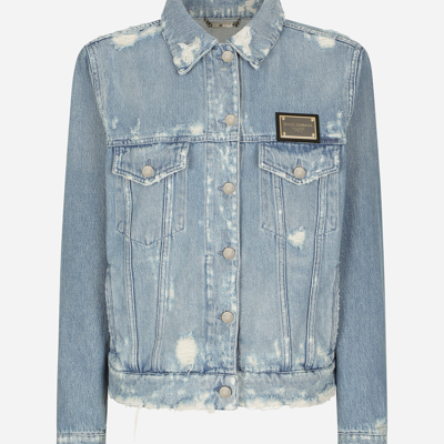 Shop Dolce & Gabbana Denim Jacket With Branded Plate In Multicolor