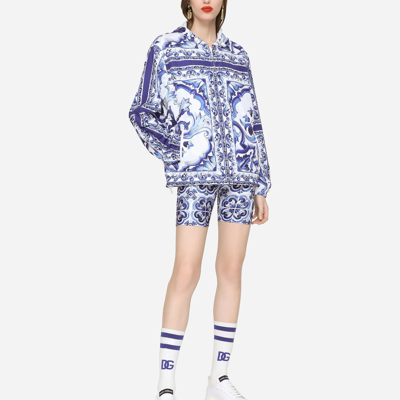 Dolce & Gabbana Majolica-print Windbreaker With Hood In Multicolor