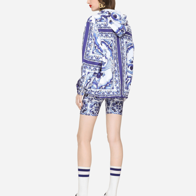 Dolce & Gabbana Majolica-print Windbreaker With Hood In Multicolor