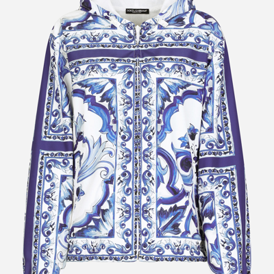 Shop Dolce & Gabbana Majolica-print Windbreaker With Hood In Multicolor